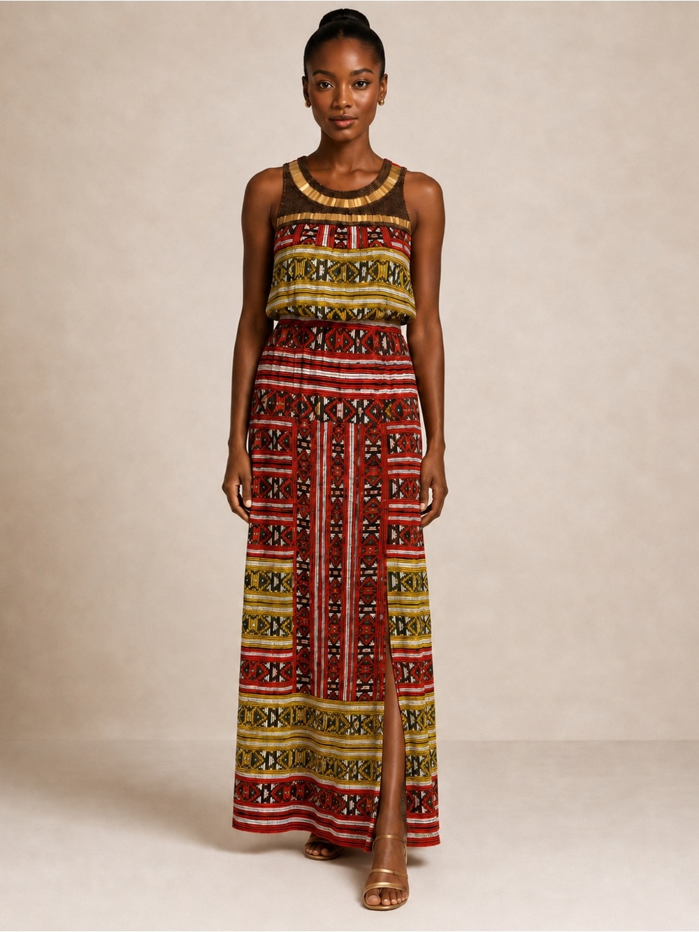 Cremieux Embellished Geometric Maxi Dress Multicolor Size S